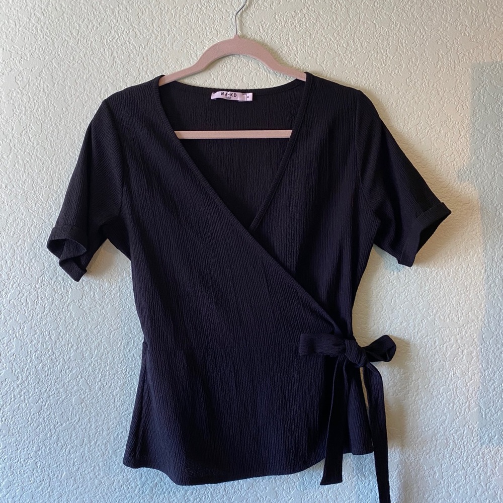Wrap blouse with bow